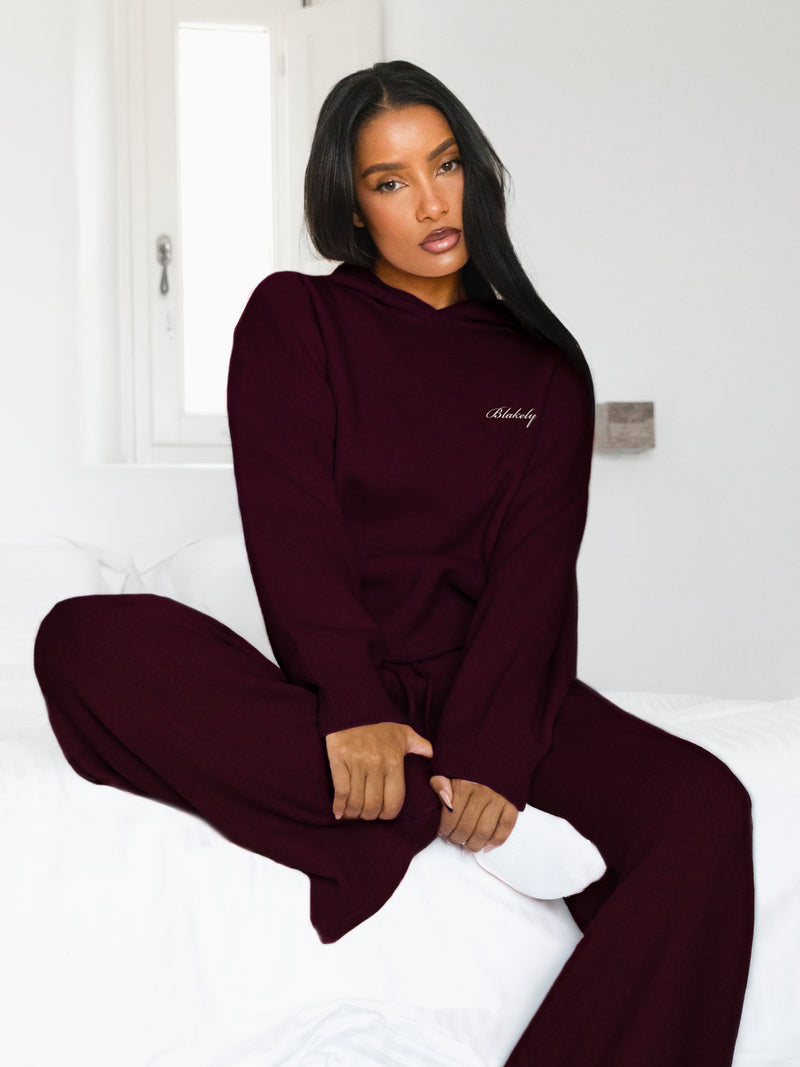 Oversized Knitted Hoodie - Dark Cherry
