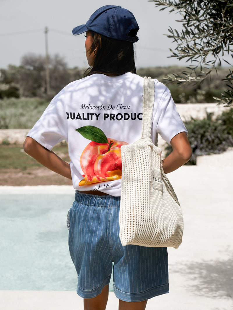 Pia Peach Oversized T-Shirt - White