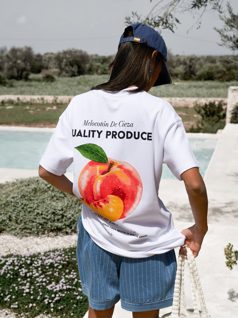 Pia Peach Oversized T-Shirt - White