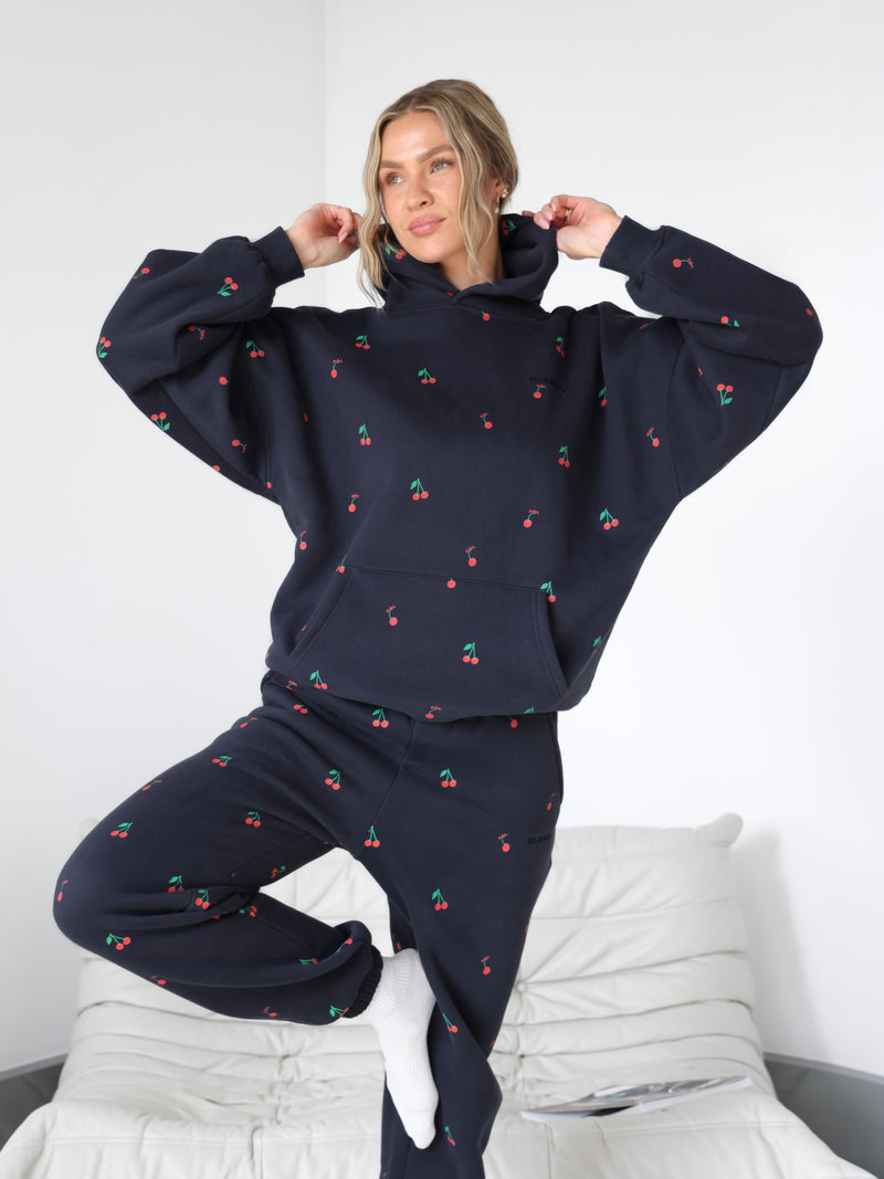 Rhea Cherry Print Cuffed Sweatpants - True Navy