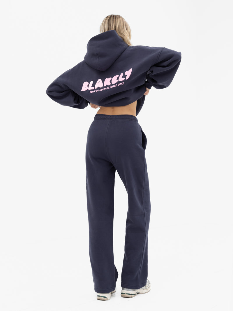 Cloud Print Oversized Hoodie - Echtes Marineblau & Puderrosa