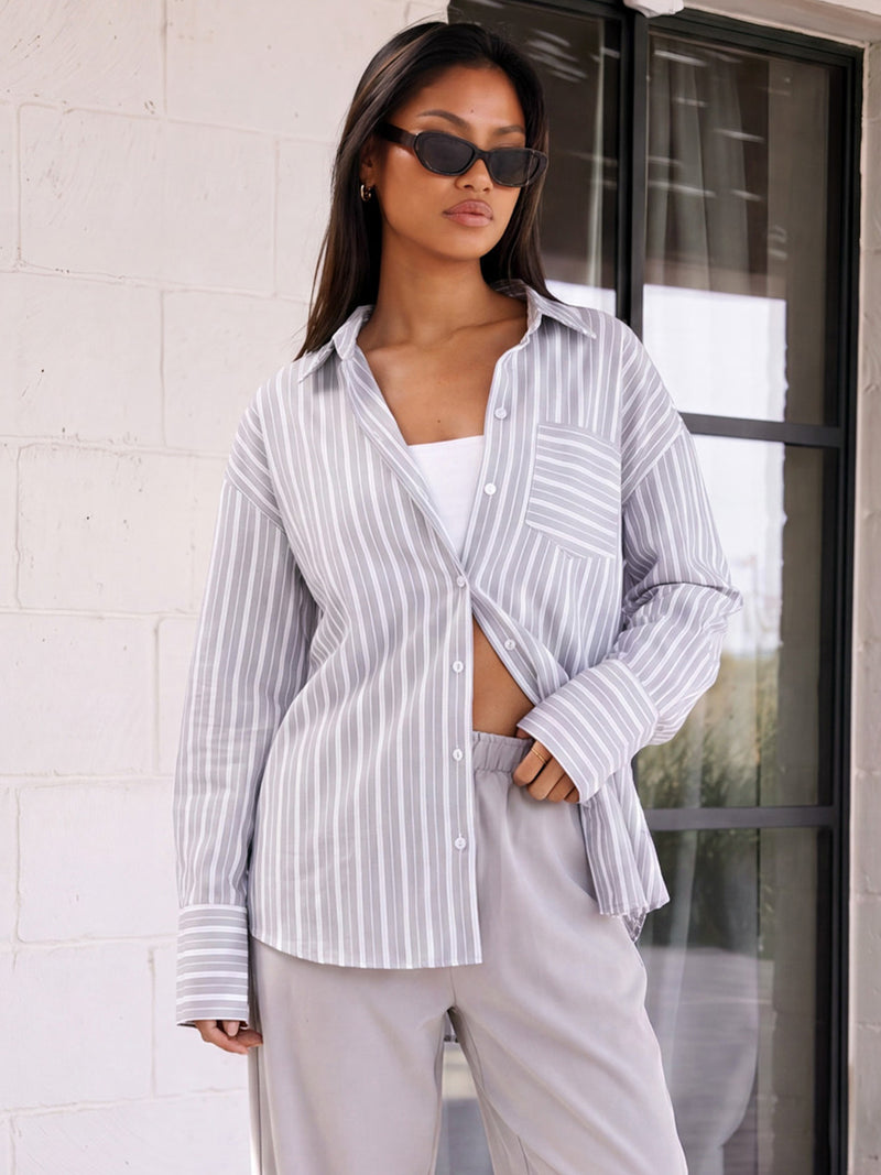 Elena Stripe Shirt - Grey