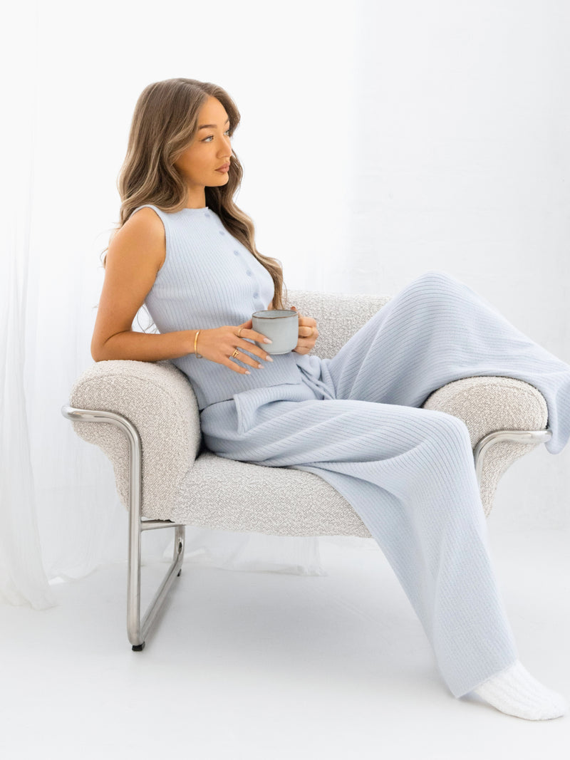 Zoey Ribbed Wide Leg Trousers - Babyblau