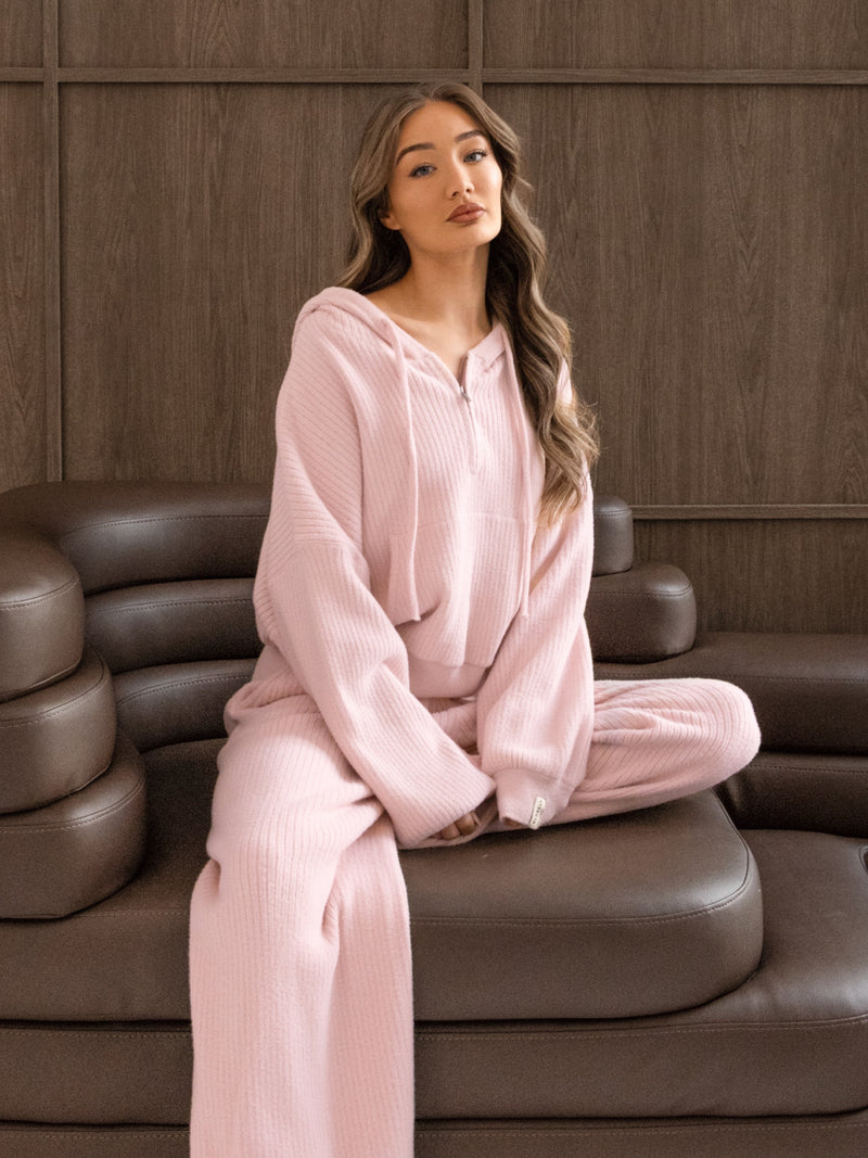 Zoey Ribbed Wide Leg Trousers - Babyrosa