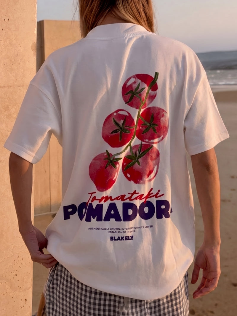 Tia Tomato Oversized T-Shirt - Wit