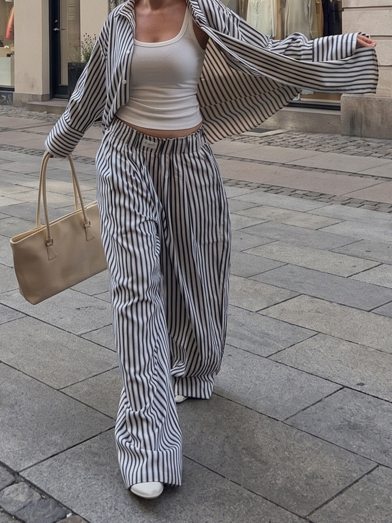Lou Stripe Trousers - Dark Navy