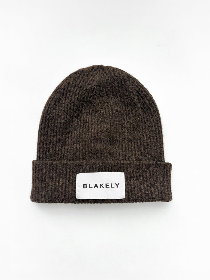 Label Knitted Beanie - Brun chocolat