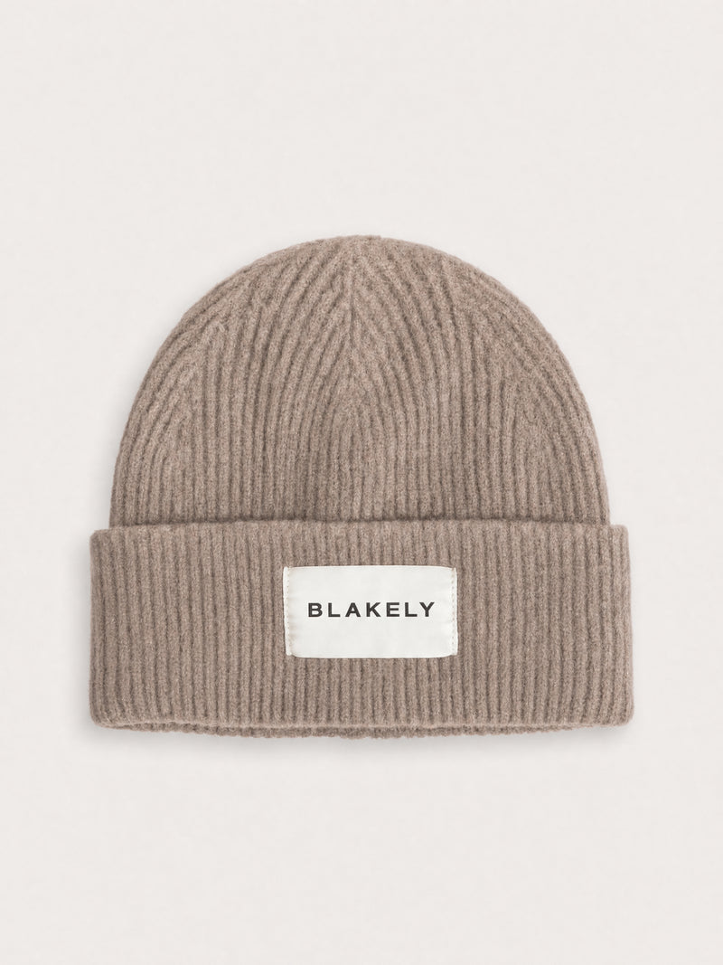 Label Knitted Beanie - Soft Brown