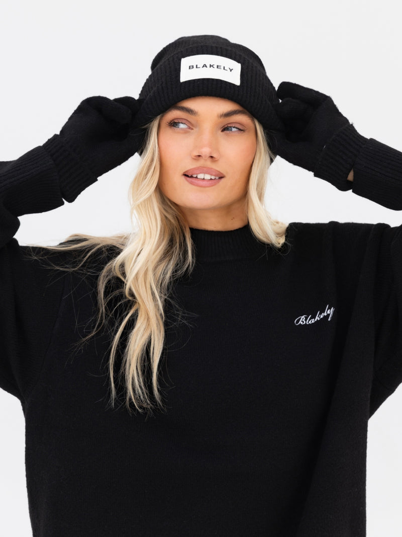 Label Knit Beanie - Schwarz