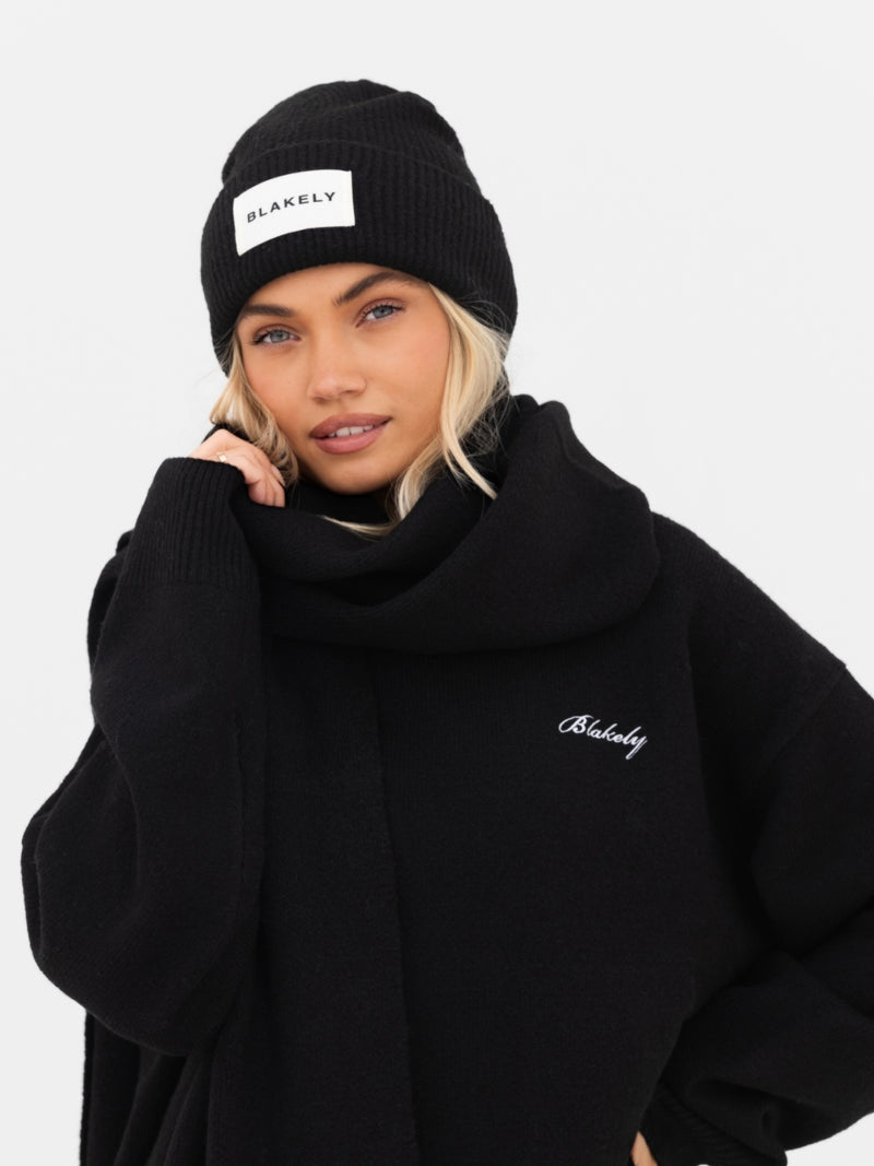 Label Knit Beanie - Schwarz