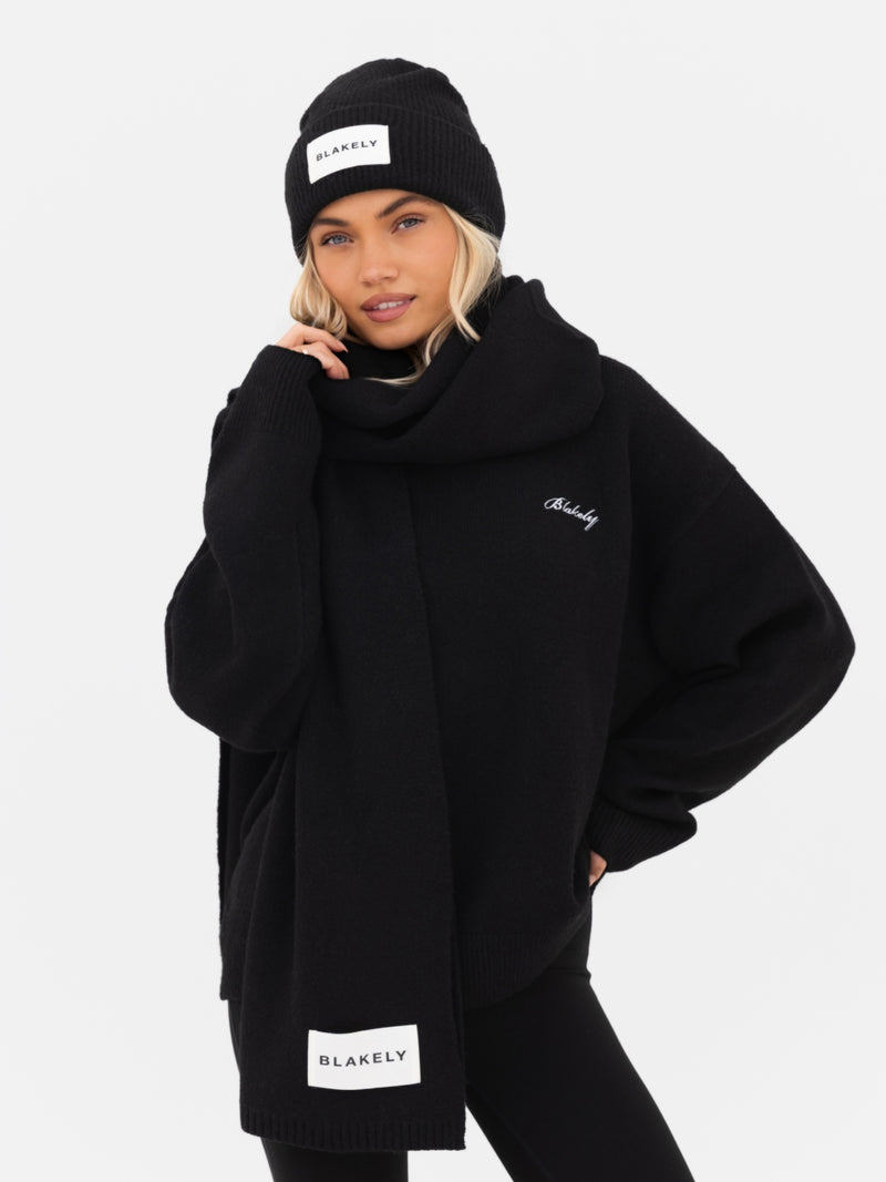 Label Knitted Scarf - Schwarz