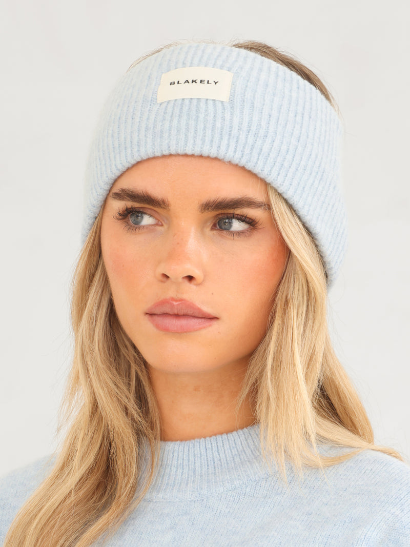 Label Knitted Headband -  Babyblauw