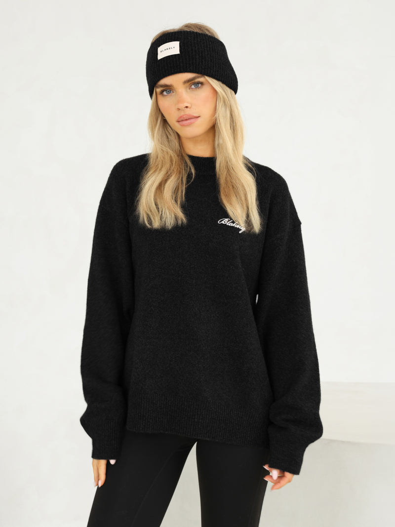 Label Knitted Headband - Schwarz