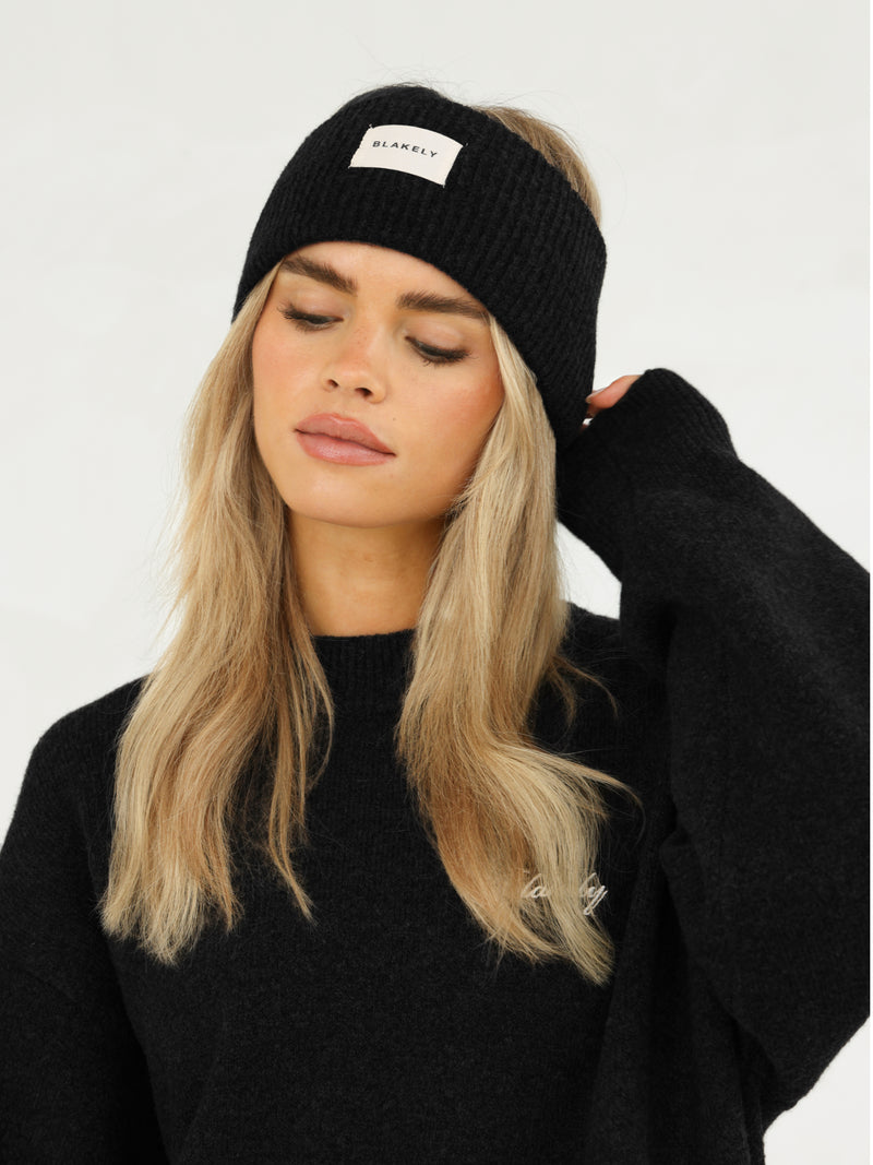 Label Knitted Headband - Schwarz