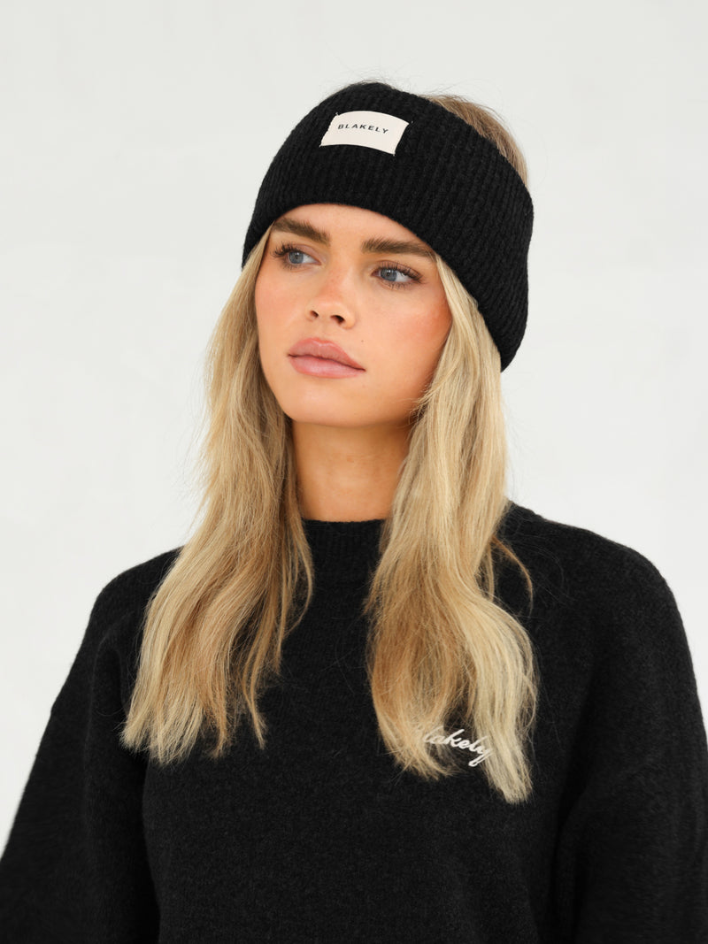 Label Knitted Headband - Schwarz