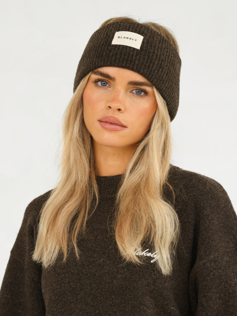 Label Knitted Headband - Chocolate Brown