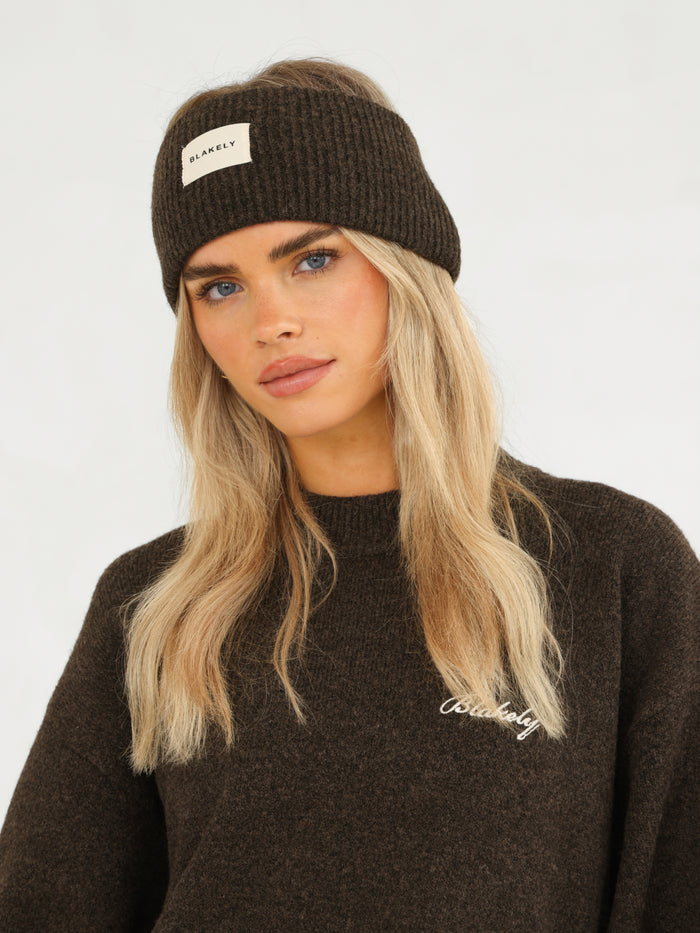 Label Knitted Headband - Brun chocolat