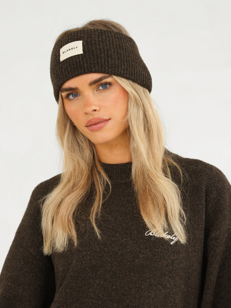 Label Knitted Headband - Chocolate Brown