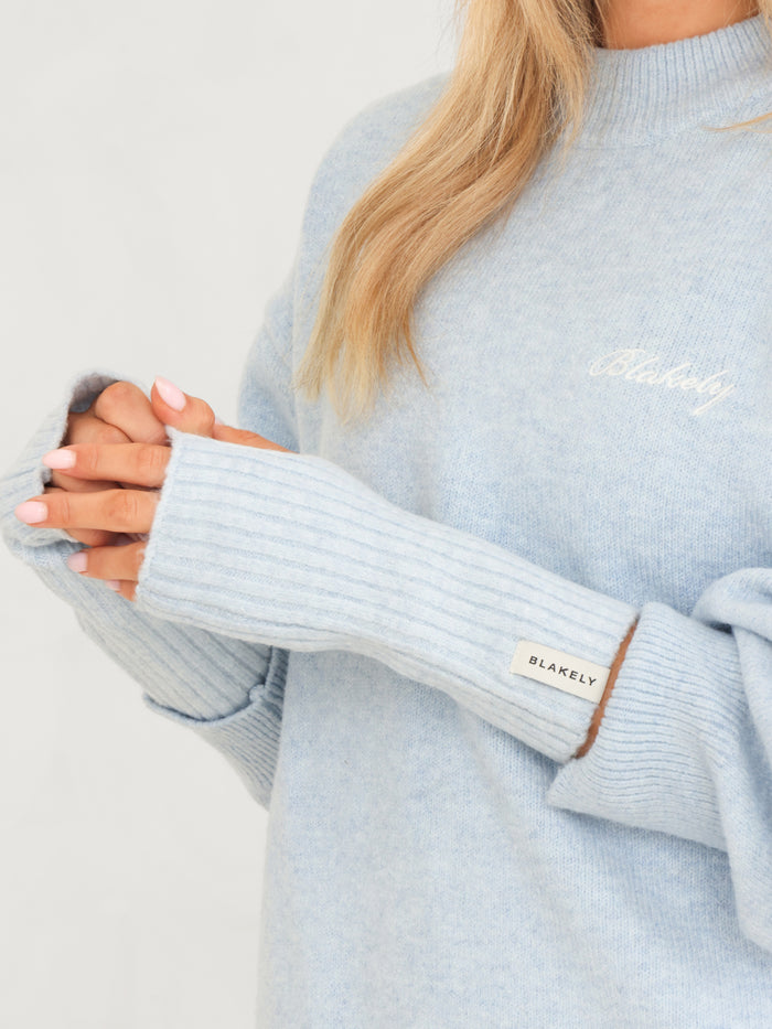 Label Knitted Wrist Warmers - Bleu bébé