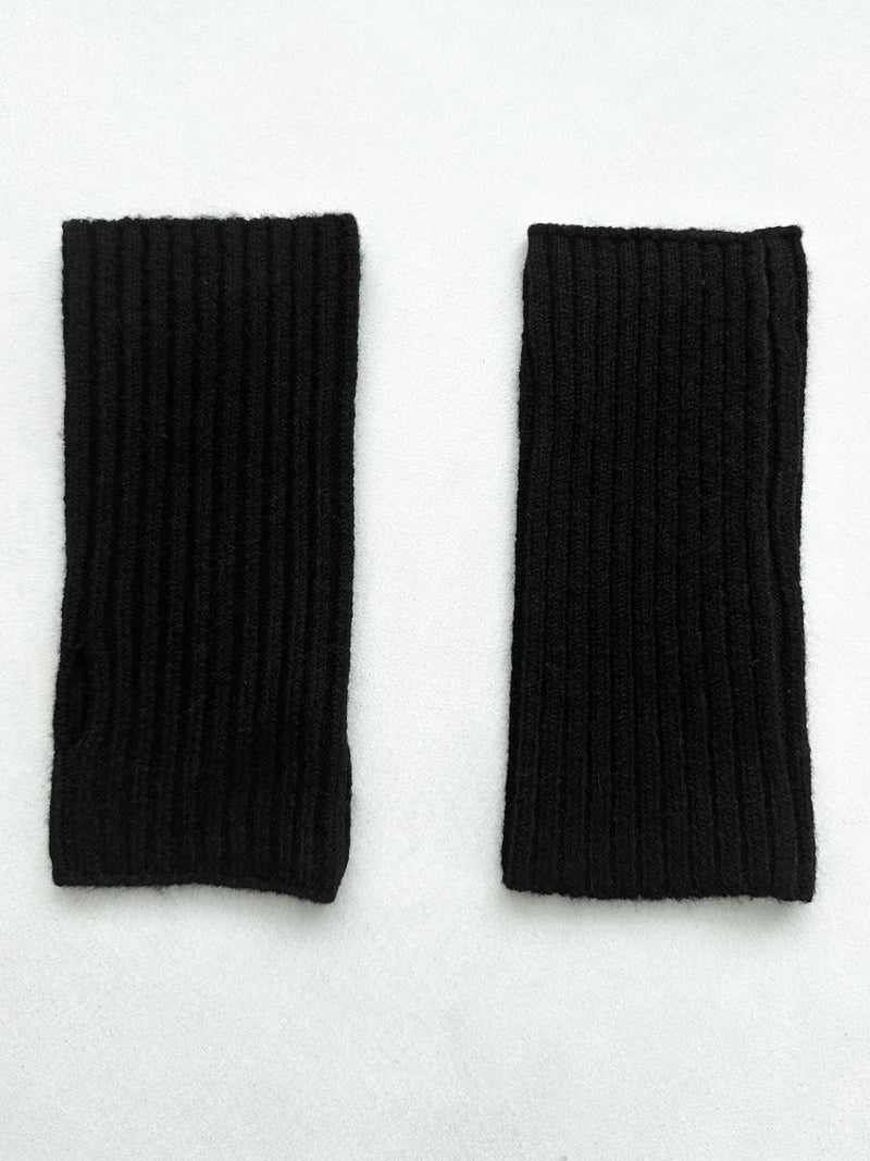 Label Knitted Wrist Warmers - Zwart