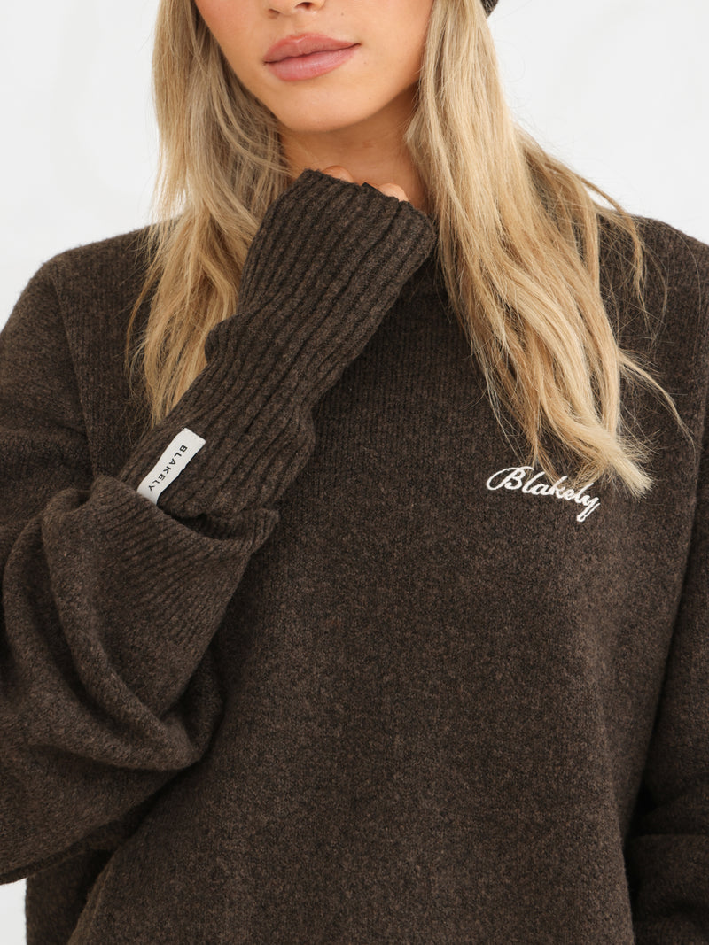 Label Knitted Wrist Warmers - Schokoladenbraun