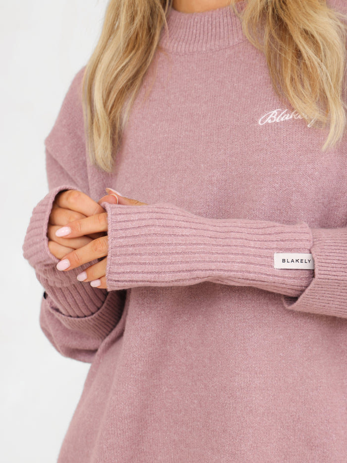 Label Knitted Wrist Warmers - Rose poussiéreux