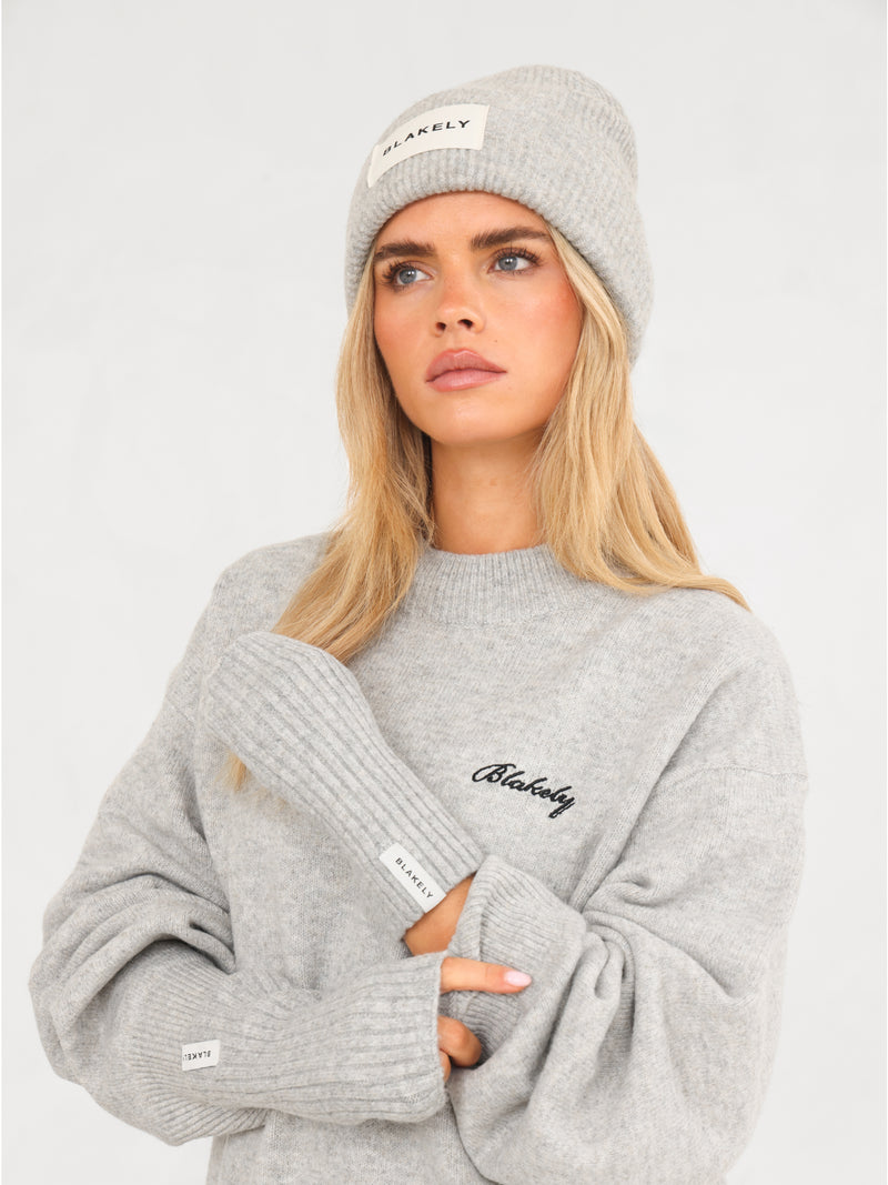 Label Knitted Wrist Warmers - Mergelgrau