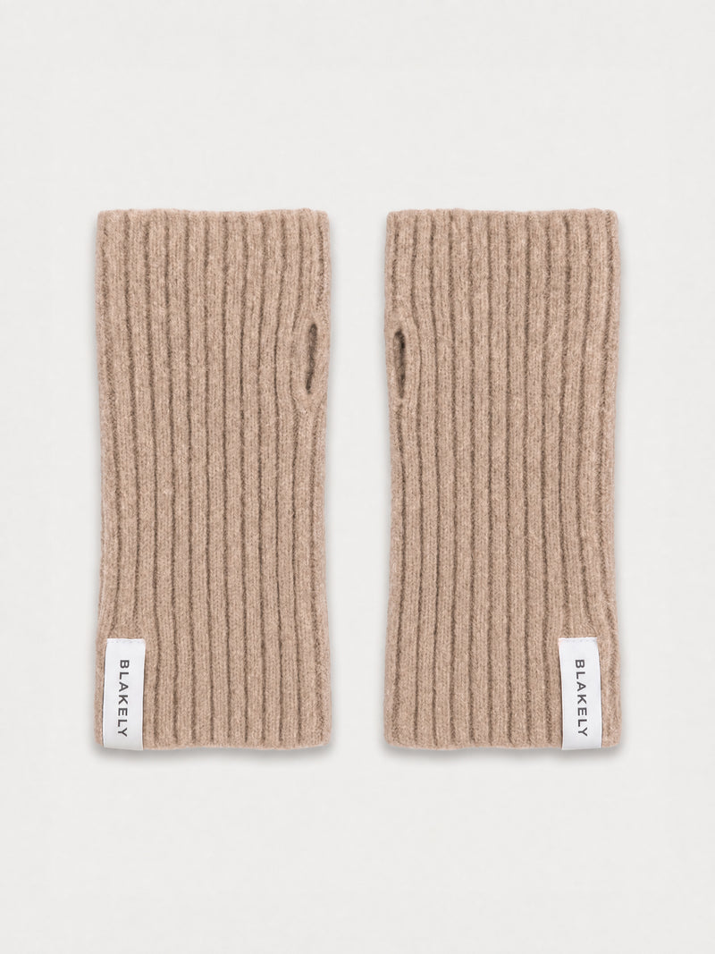 Label Knitted Wrist Warmers - Sanftes Braun