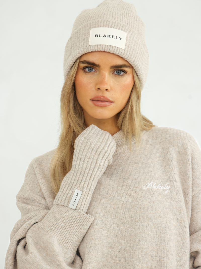 Label Knitted Wrist Warmers - Geröstetes Taupe