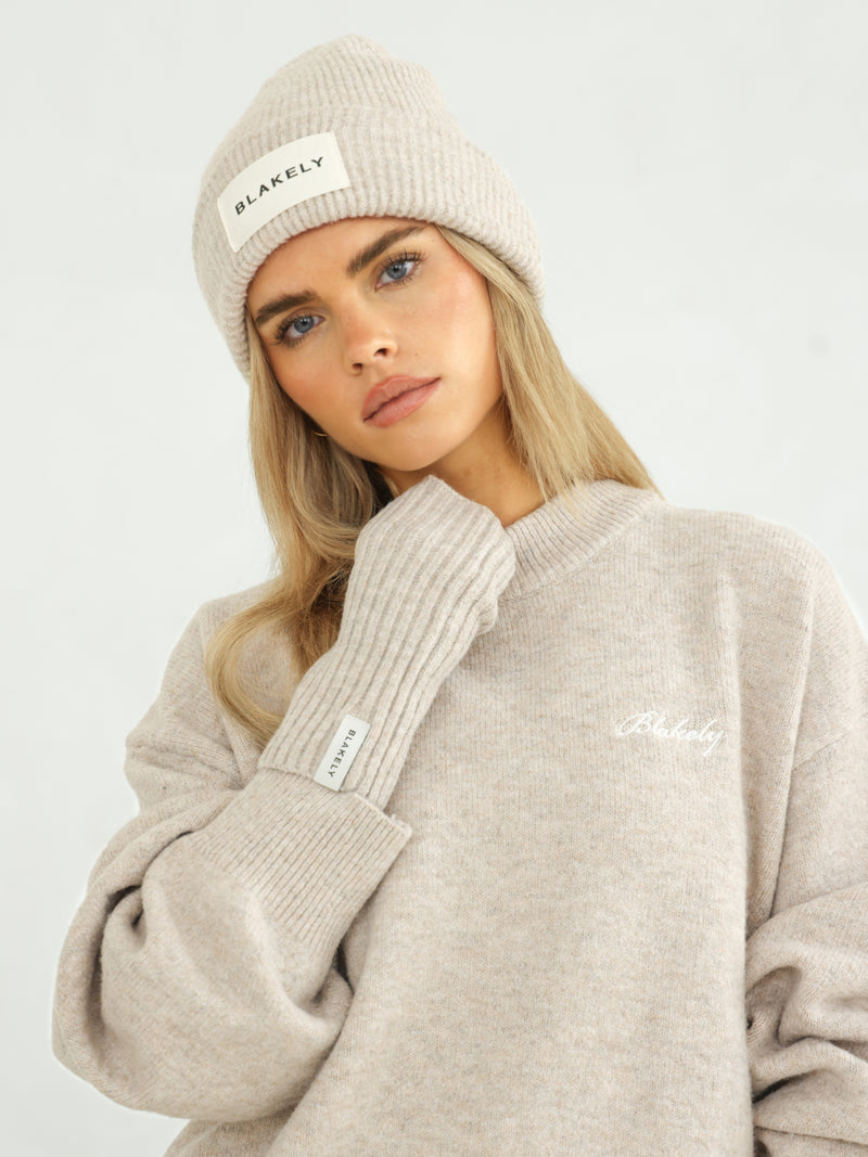 Label Knitted Wrist Warmers - Geröstetes Taupe