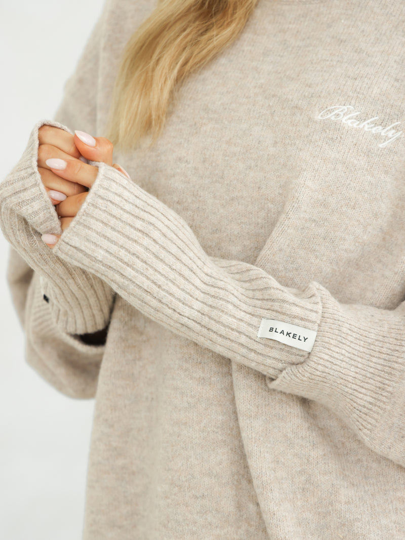 Label Knitted Wrist Warmers - Geröstetes Taupe