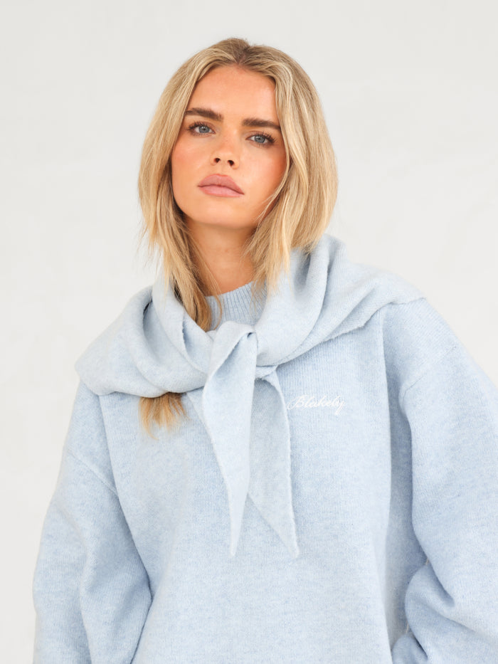 Label Knitted Triangle Scarf - Babyblau