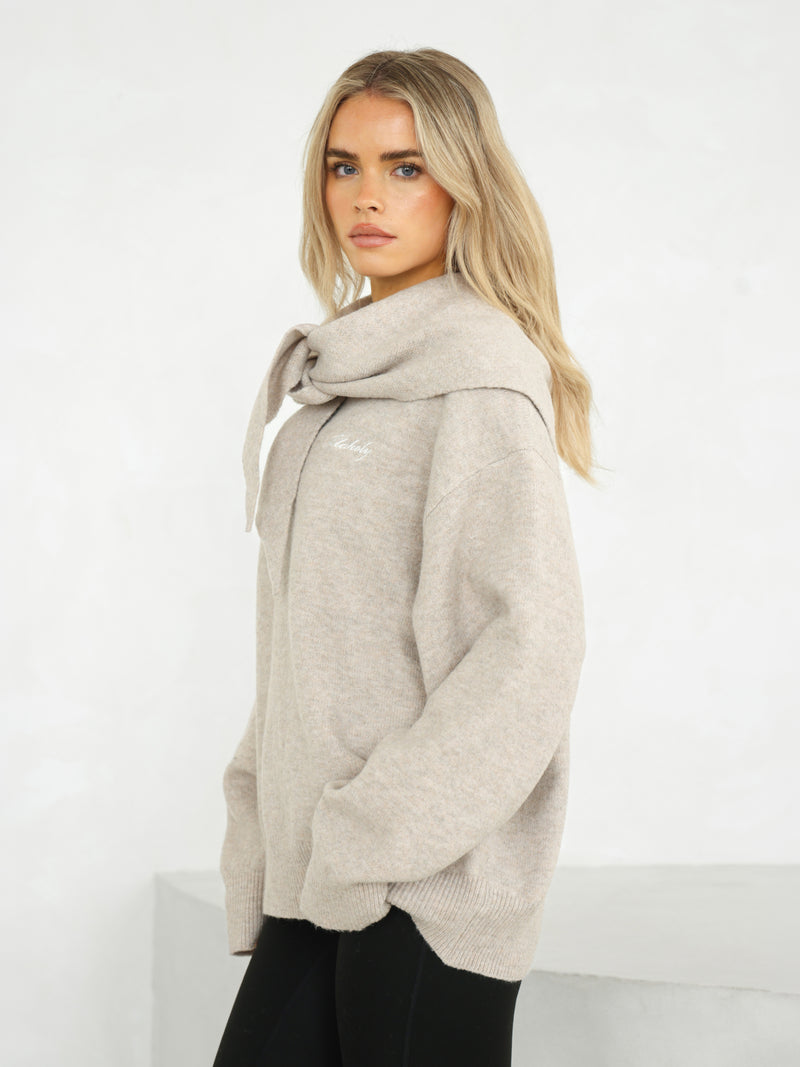 Label Knitted Triangle Scarf - Toasted Taupe