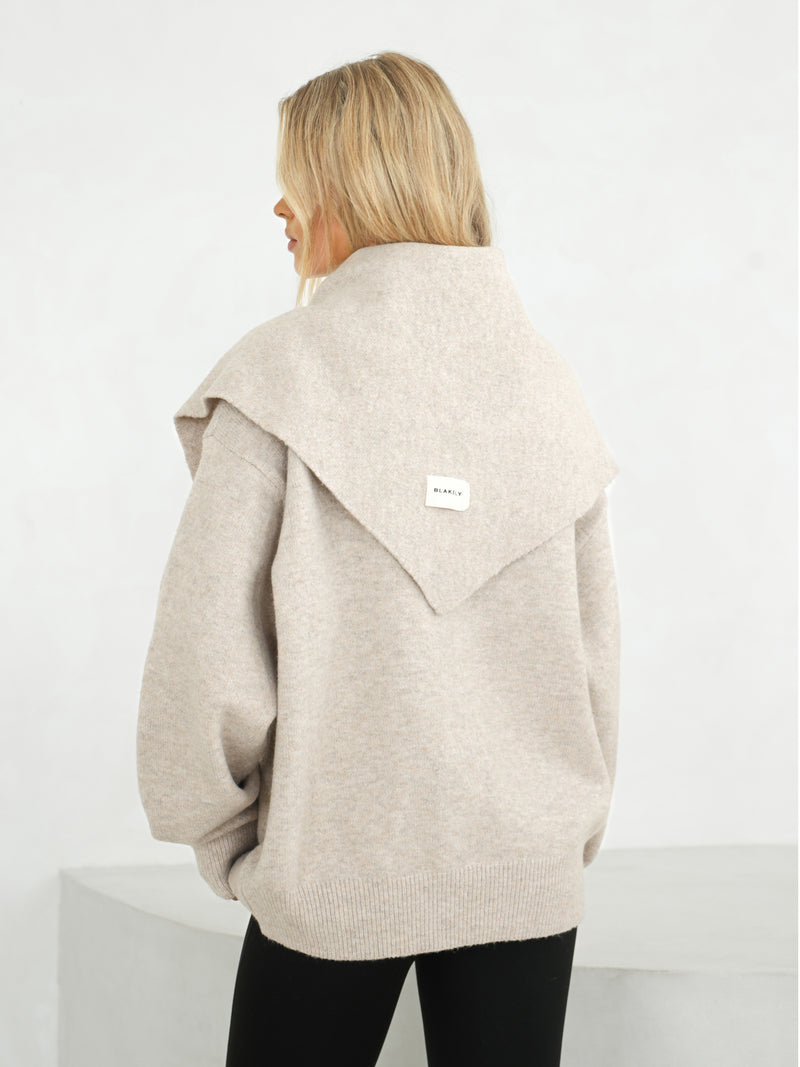 Label Knitted Triangle Scarf - Toasted Taupe