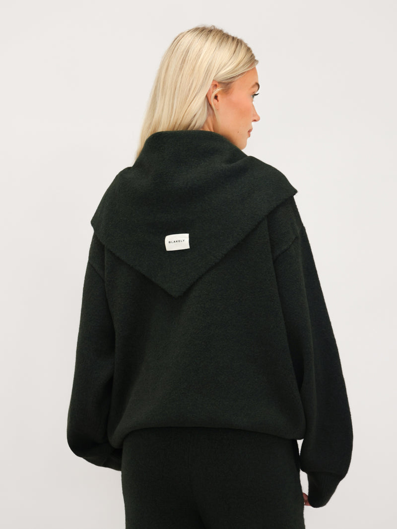 Label Knitted Triangle Scarf - Dark Green