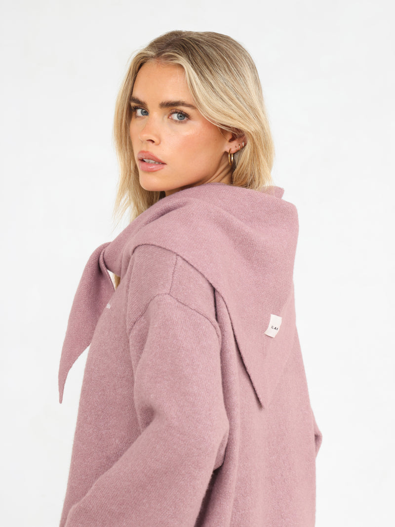 Label Knitted Triangle Scarf - Dusty Pink