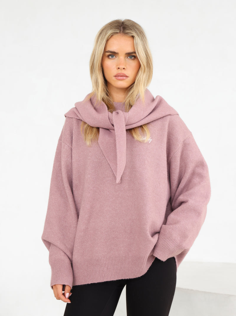Label Knitted Triangle Scarf - Dusty Pink