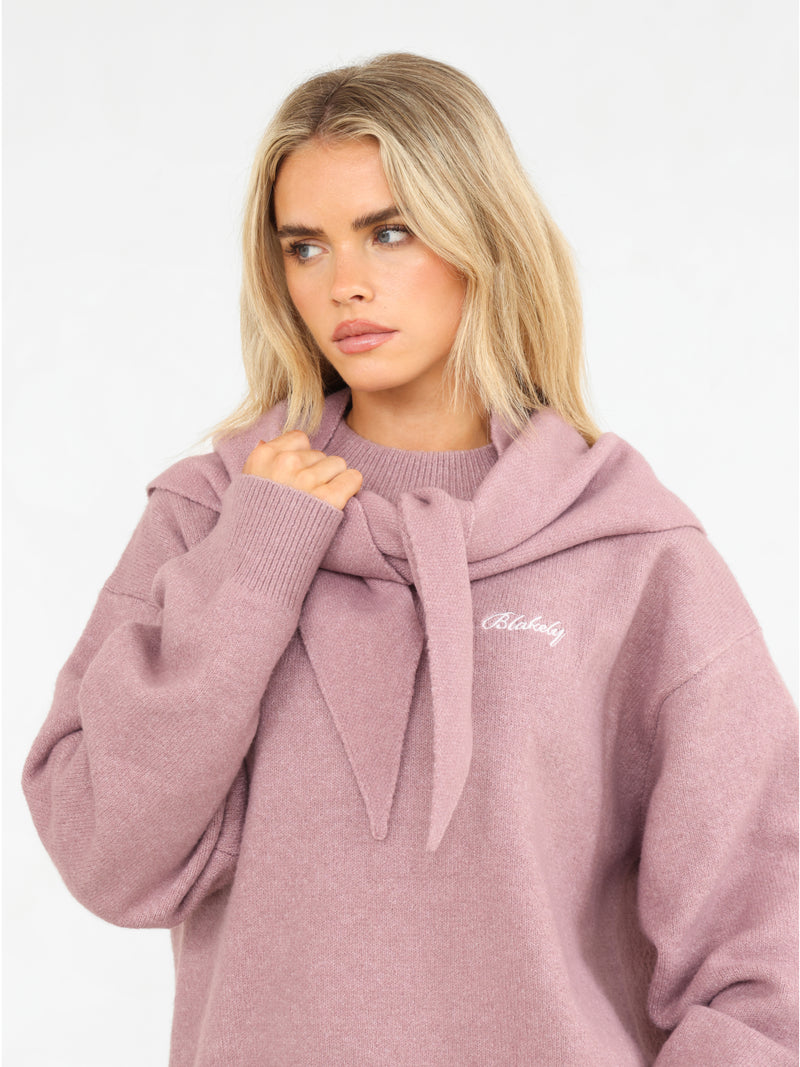 Label Knitted Triangle Scarf - Dusty Pink