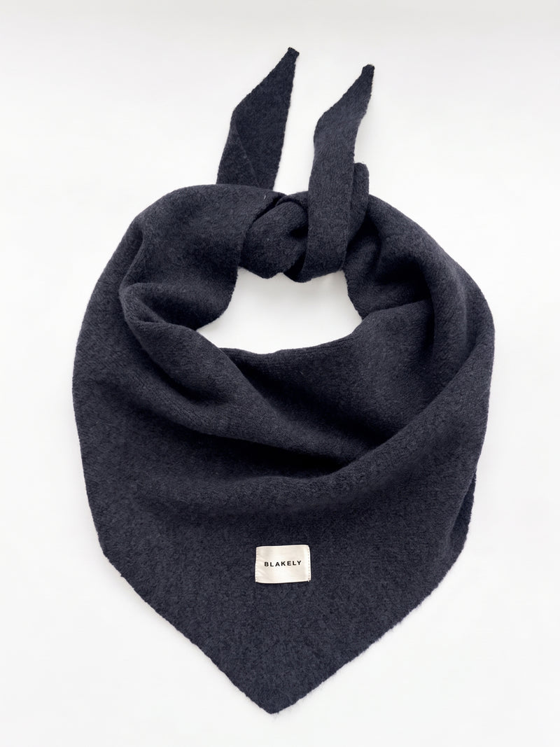 Label Knitted Triangle Scarf - True Navy