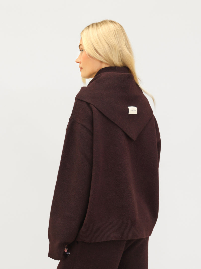 Label Knitted Triangle Scarf - Dark Mulberry
