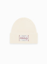 Script Label Knit Beanie - Creme
