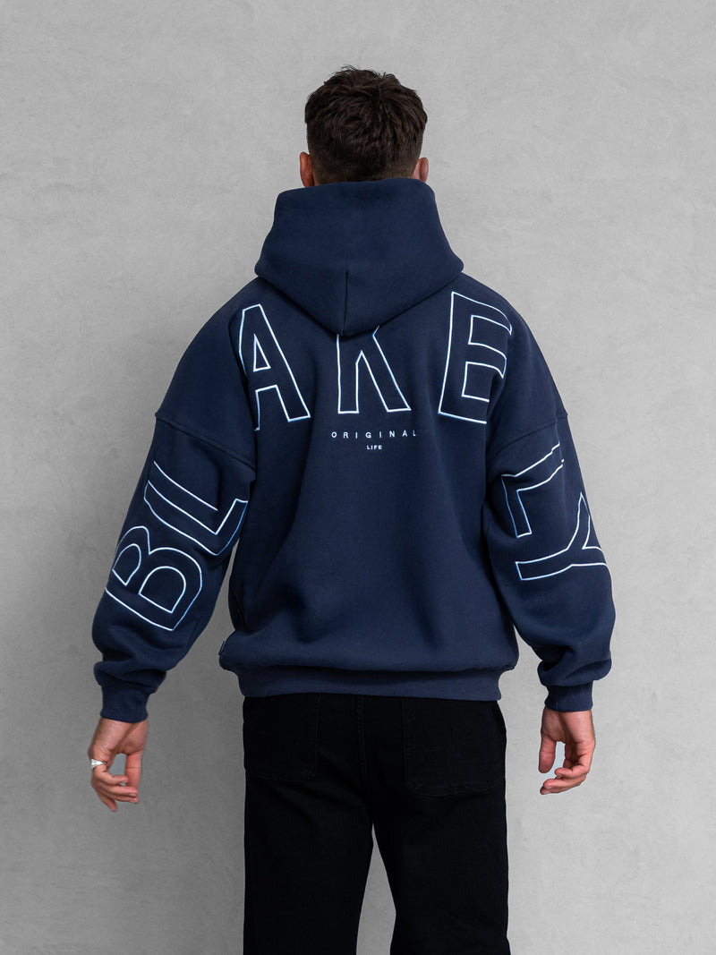 Embroidered Idris Oversized Hoodie - Blau