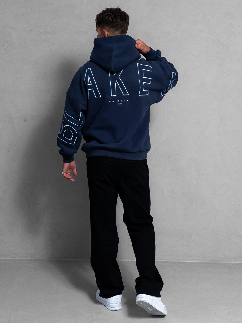 Embroidered Idris Oversized Hoodie - Blau