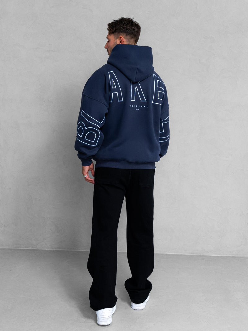Embroidered Idris Oversized Hoodie - Blau