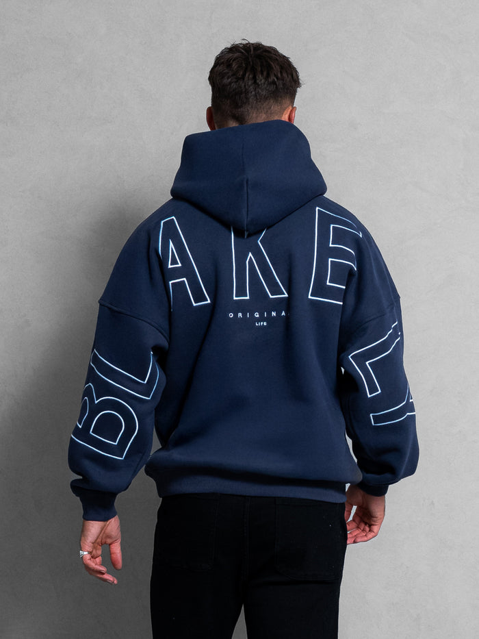 Embroidered Idris Oversized Hoodie - Blau