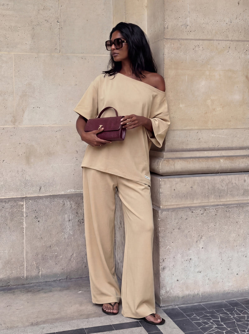 Cleo Off The Shoulder Top - Zacht bruin
