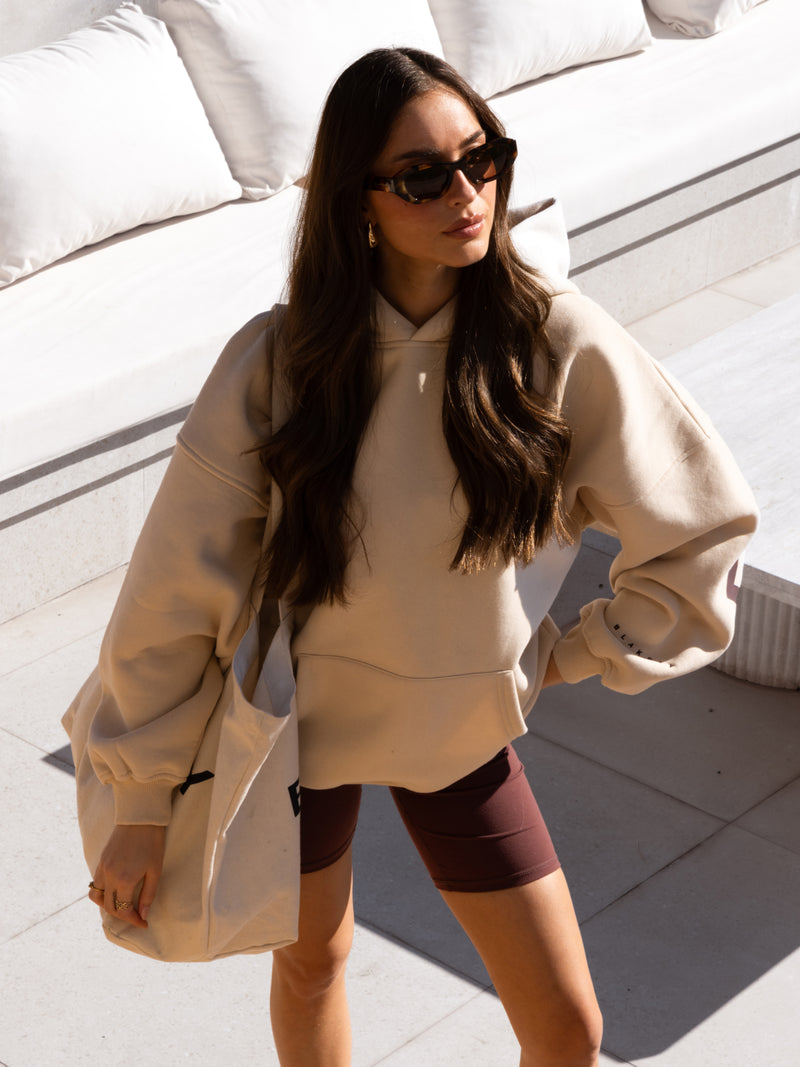 Isabel Oversized Hoodie - Light Tan & Maroon Brown