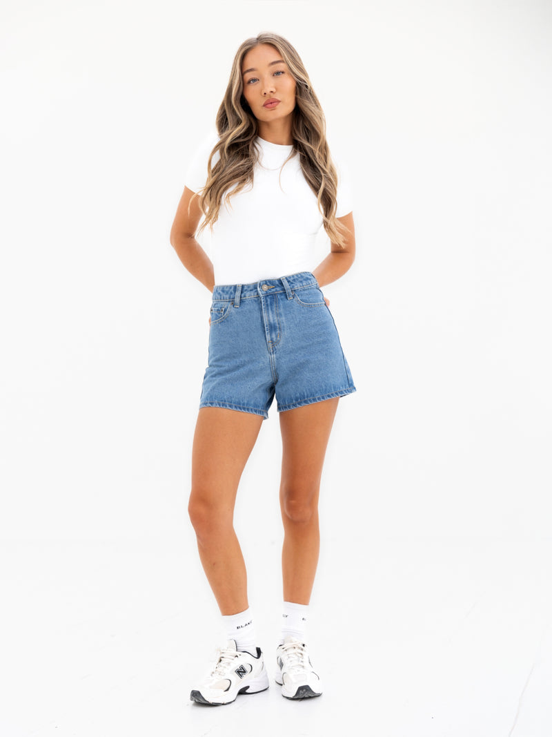 Blakely High Rise Denim Shorts - Mid Blue