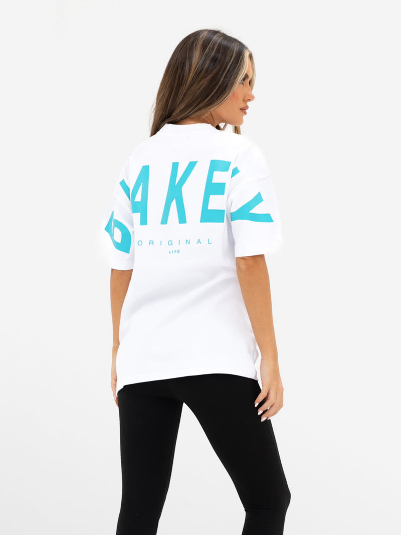Isabel Oversized T-Shirt - Weiß & Aqua