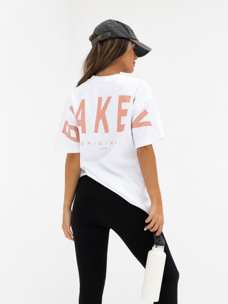 Isabel Oversized T-Shirt - Weiß & Pfirsichrosa